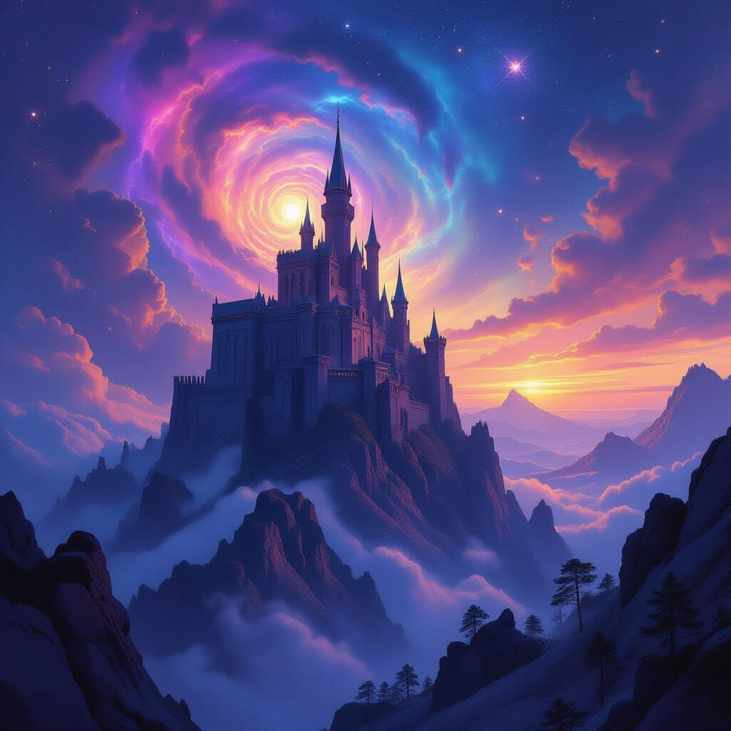 Majestic Castle in Nebula: Digital Painting