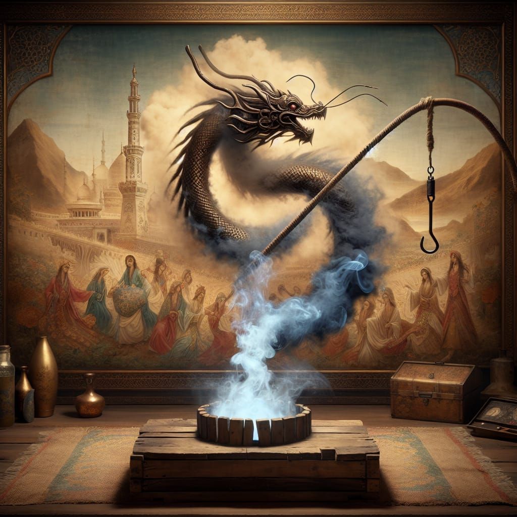 Hook and Dragon Smoke in Ornate Arabian Nights Fantasy