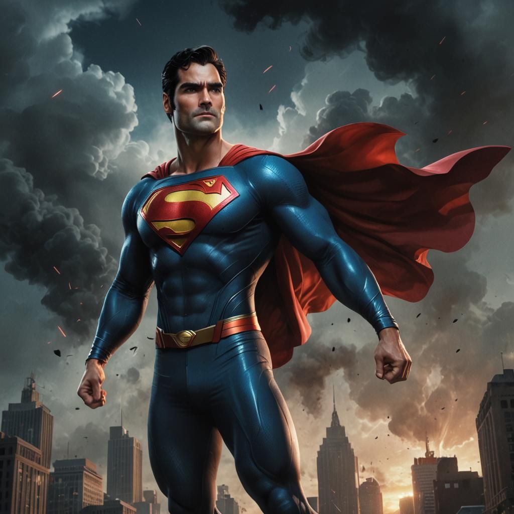 Superman in Dark Street, Classical Art Style