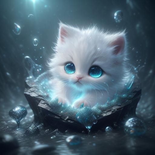 Kitten Ghost Contemplates Reflection: Surrealist Dreamscape