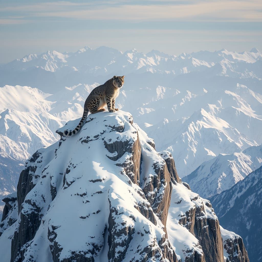 Snow Leopard on Snowy Himalayan Mountain