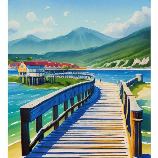 Summer Boardwalk in Gouache Watercolor Style