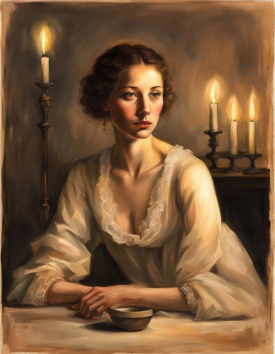 Sfumato Portrait of Woman by Candlelight