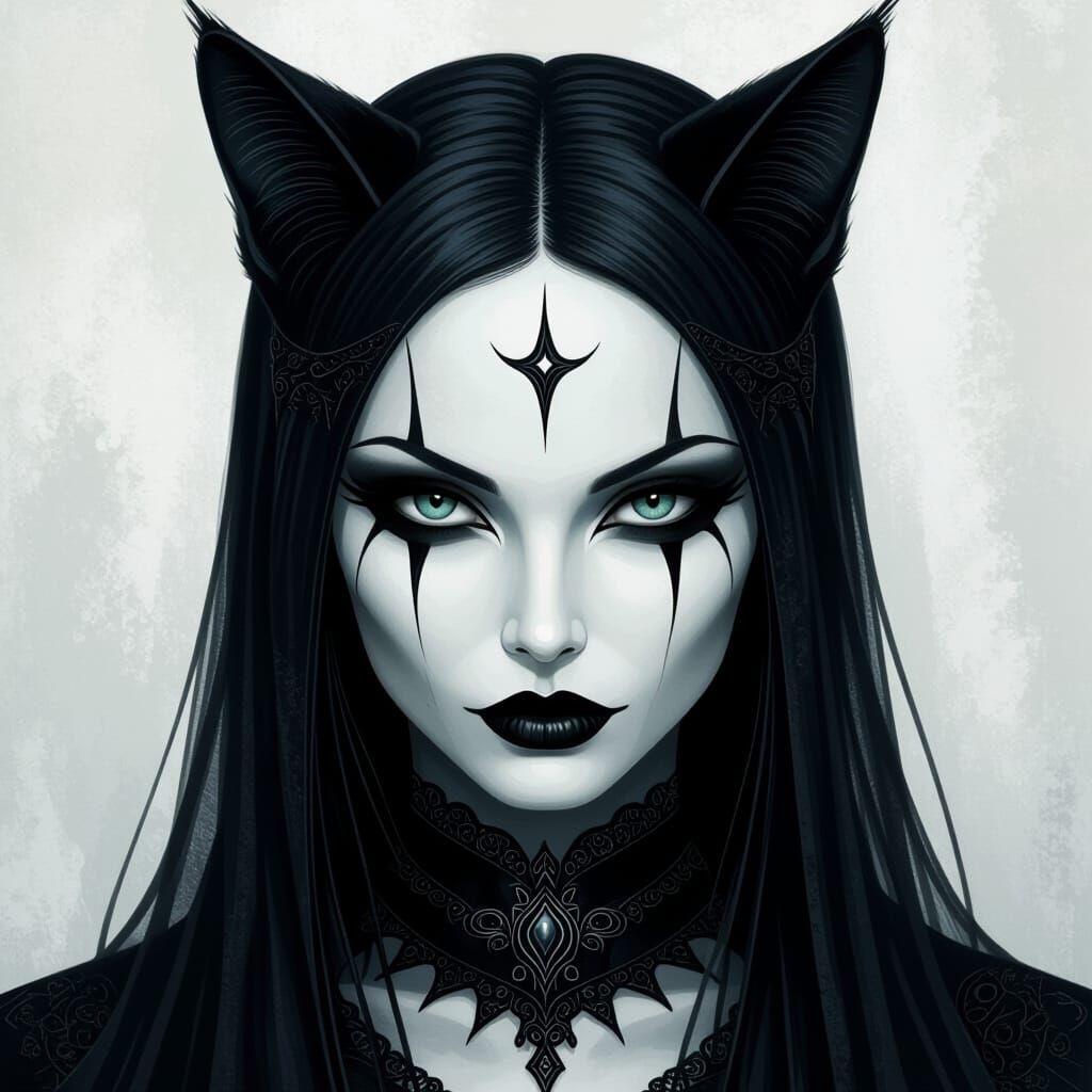 Gothic Alien Woman with Cat Face