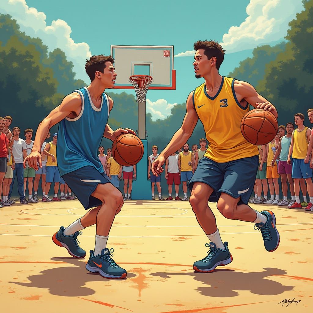 Basketball Game with Cheering Crowd, Digital Illustration