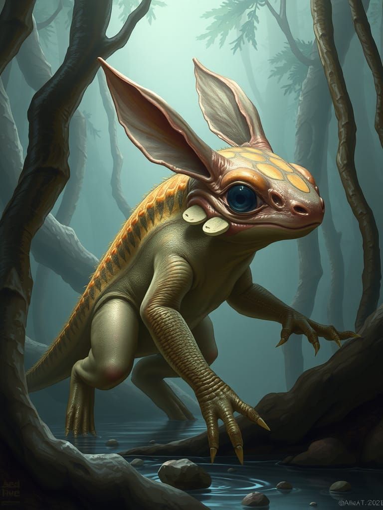 Hybrid Sea Creature Concept Art in Mangrove Forest