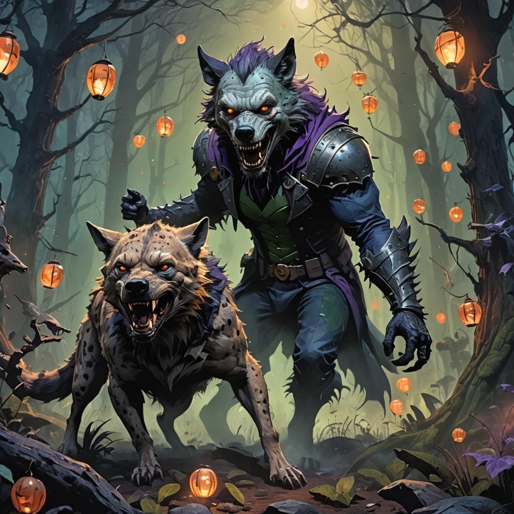 Hyena Joker vs Wolf Batman in Dark Forest