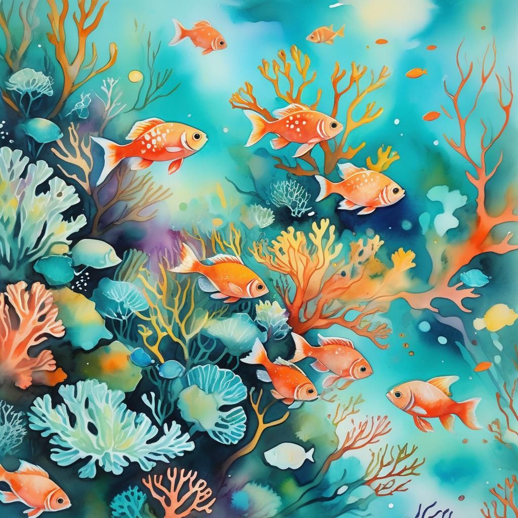 Vibrant Coral Reef: A Watercolour Impression