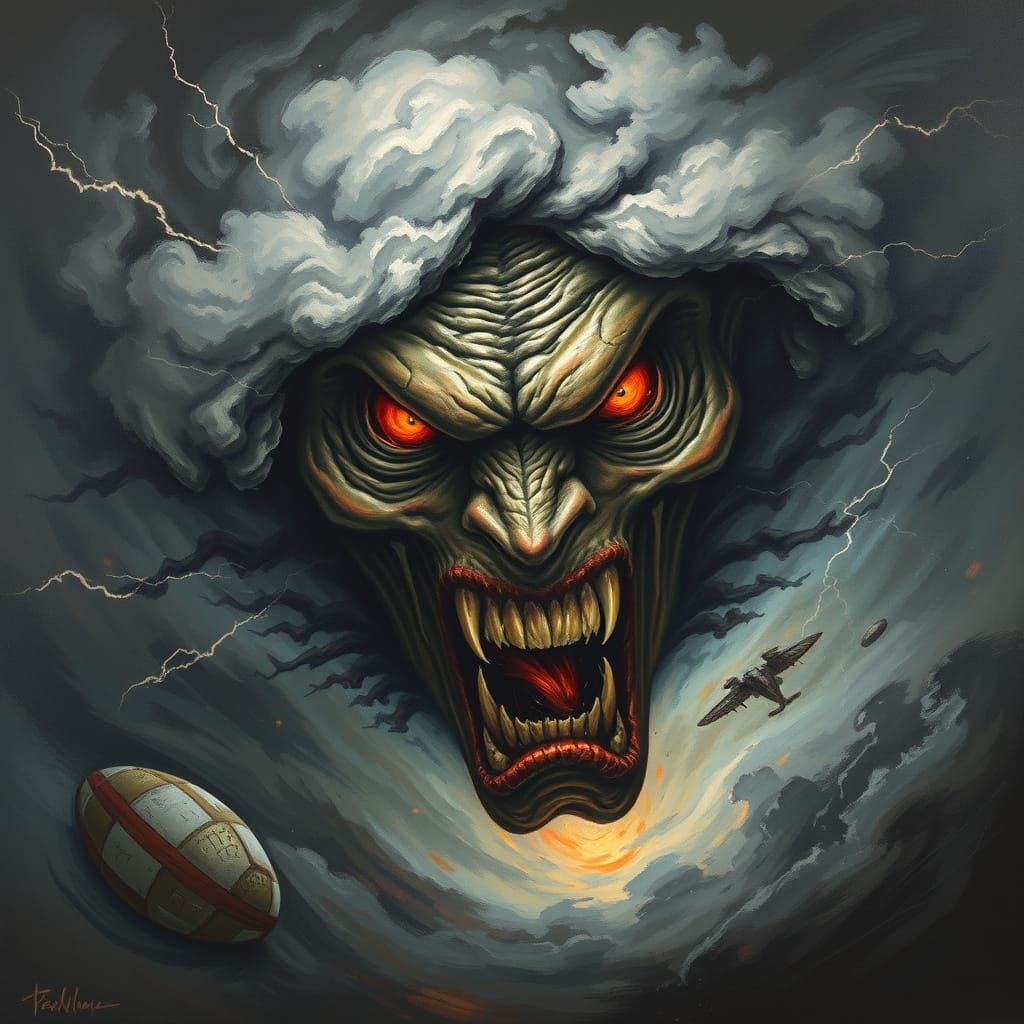 Face of Fury in Dark Cosmic Landscape