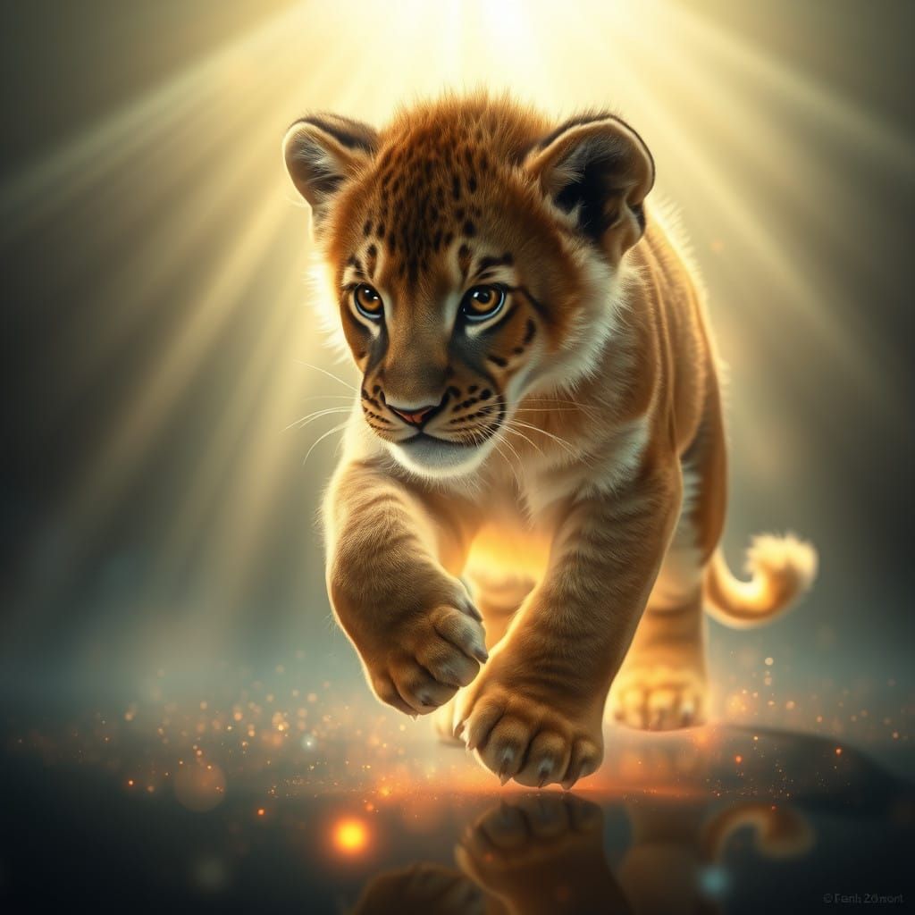 Majestic Glowing Lion Cub in Ethereal Light