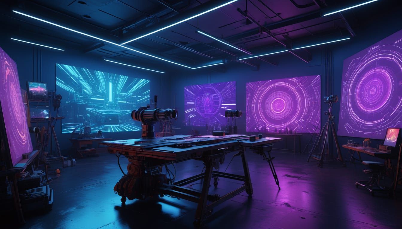 Futuristic Art Studio with Holographic Displays
