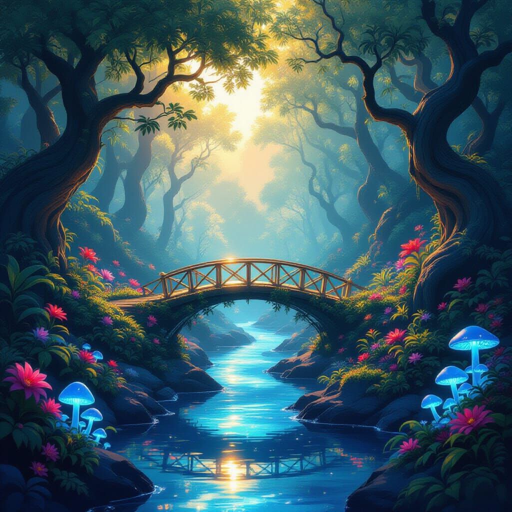 Bioluminescent Forest in Anime Style Concept Art