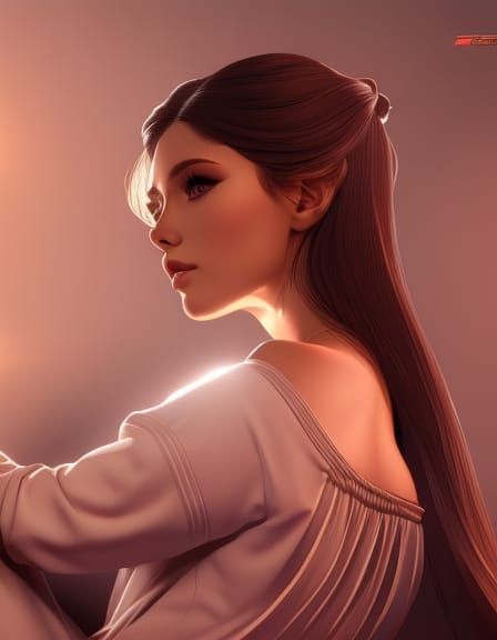 Brunette Woman Watching TV at Night: Digital Art