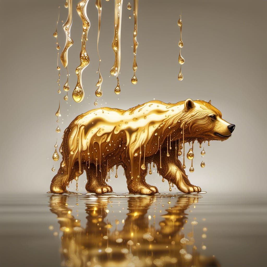 Golden Bear Dripping Liquid Gold: Hyperrealistic Digital Art