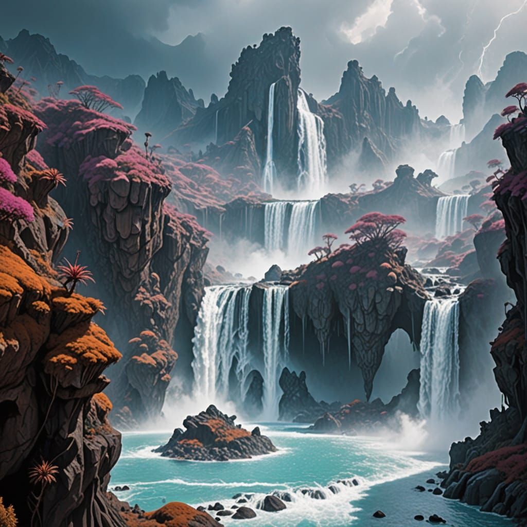 Otherworldly Landscape with Acidic Waterfalls