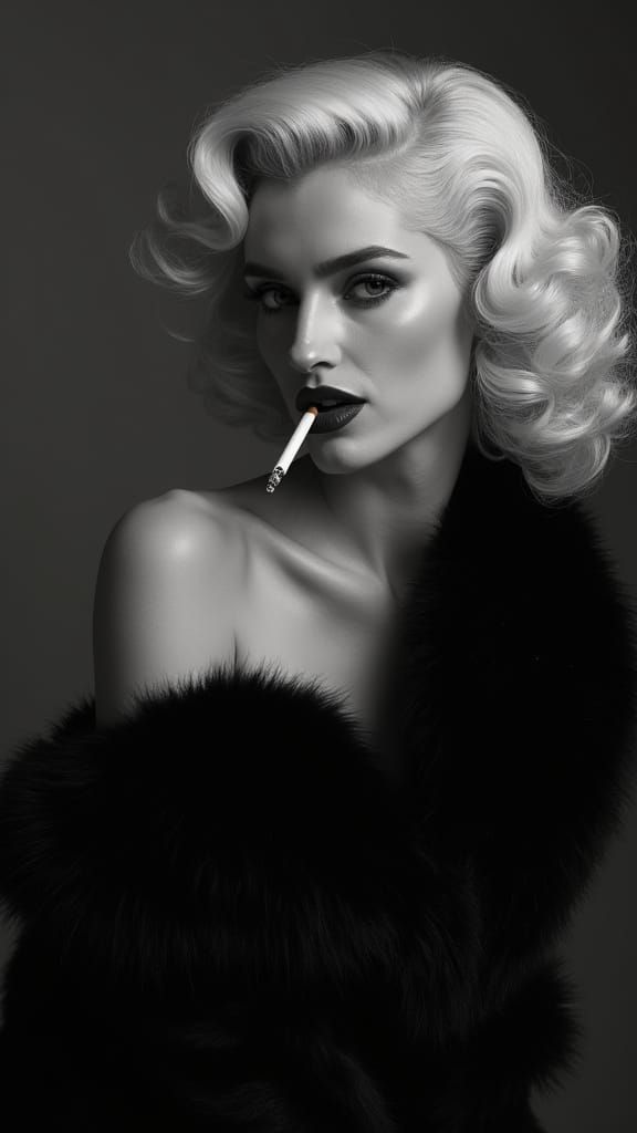 Noir Portrait of a Blonde Woman with Cigarette