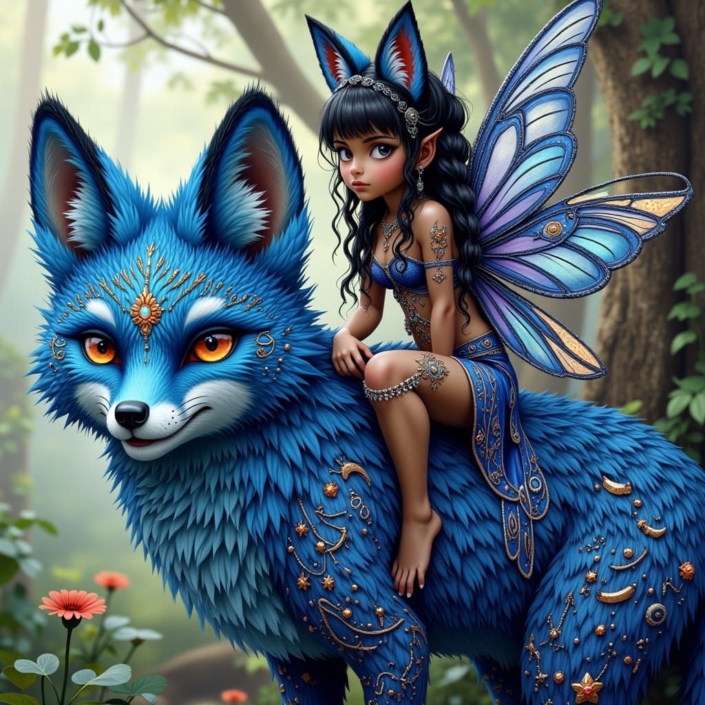 Darkling Fairy Perched on Jeweled Fox