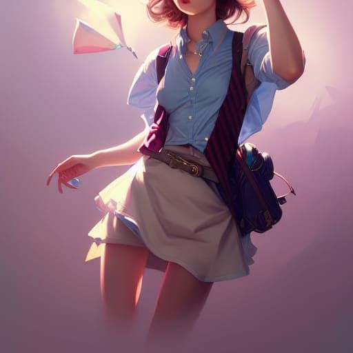 Preppy Girl Portrait in Hyperdetailed Style