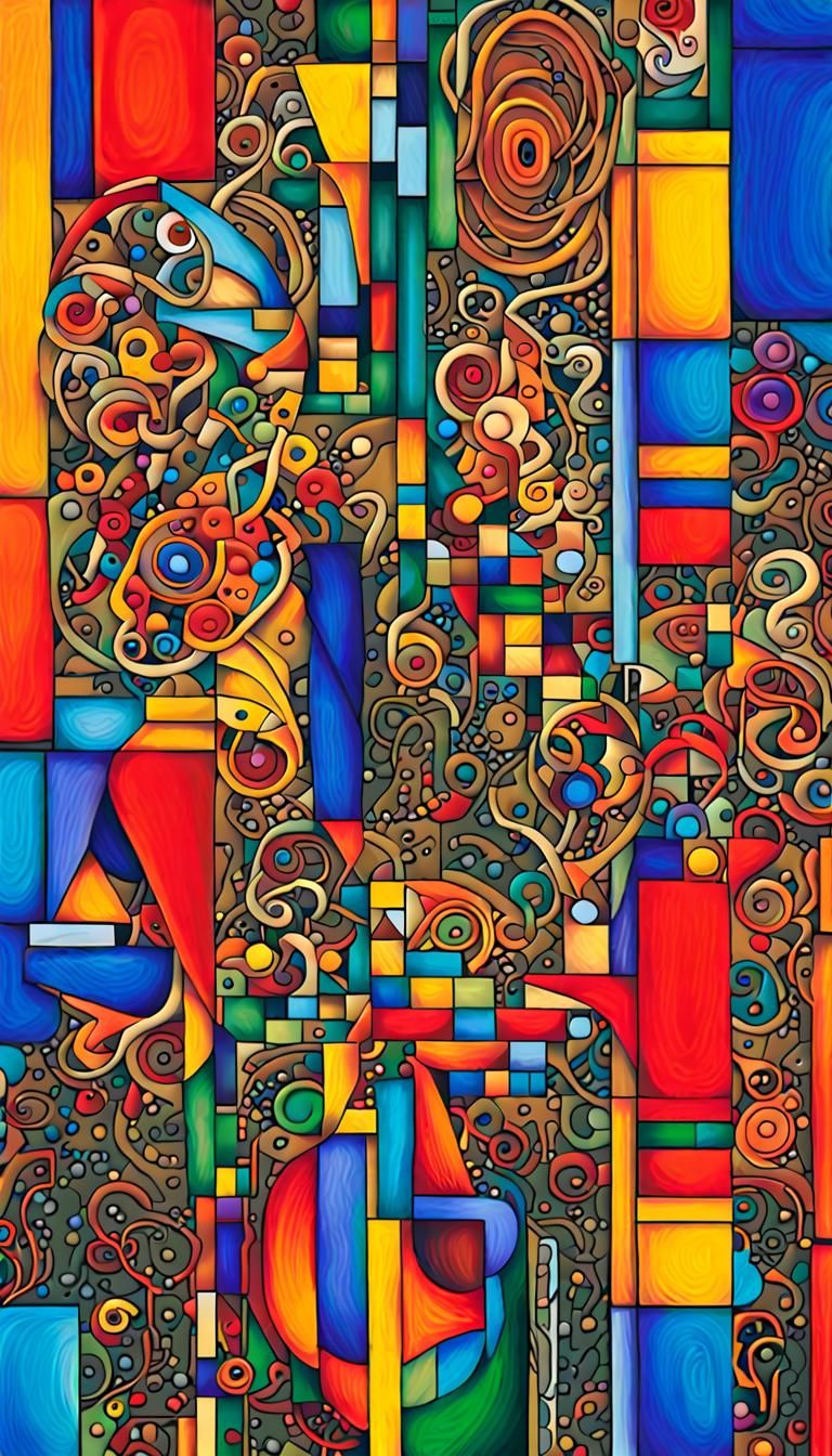 Abstract Faces Illusion in Psychedelic Geometric Art