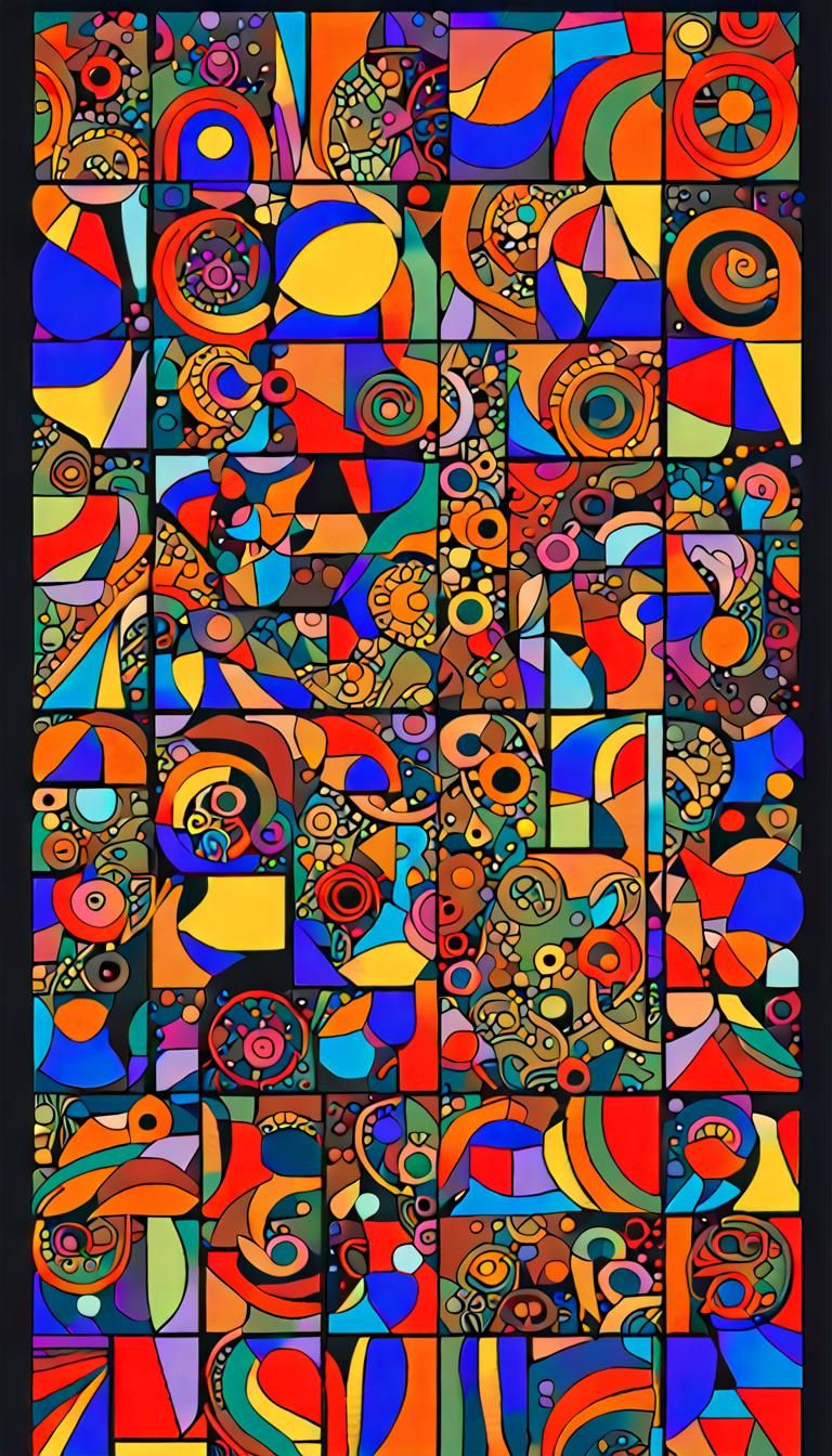 Abstract Faces Hidden in Geometric Psychedelic Shapes