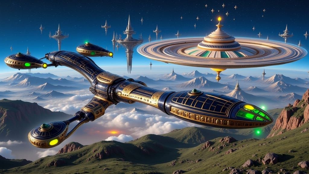 Steampunk Starship Scorpion in Cosmic Flight