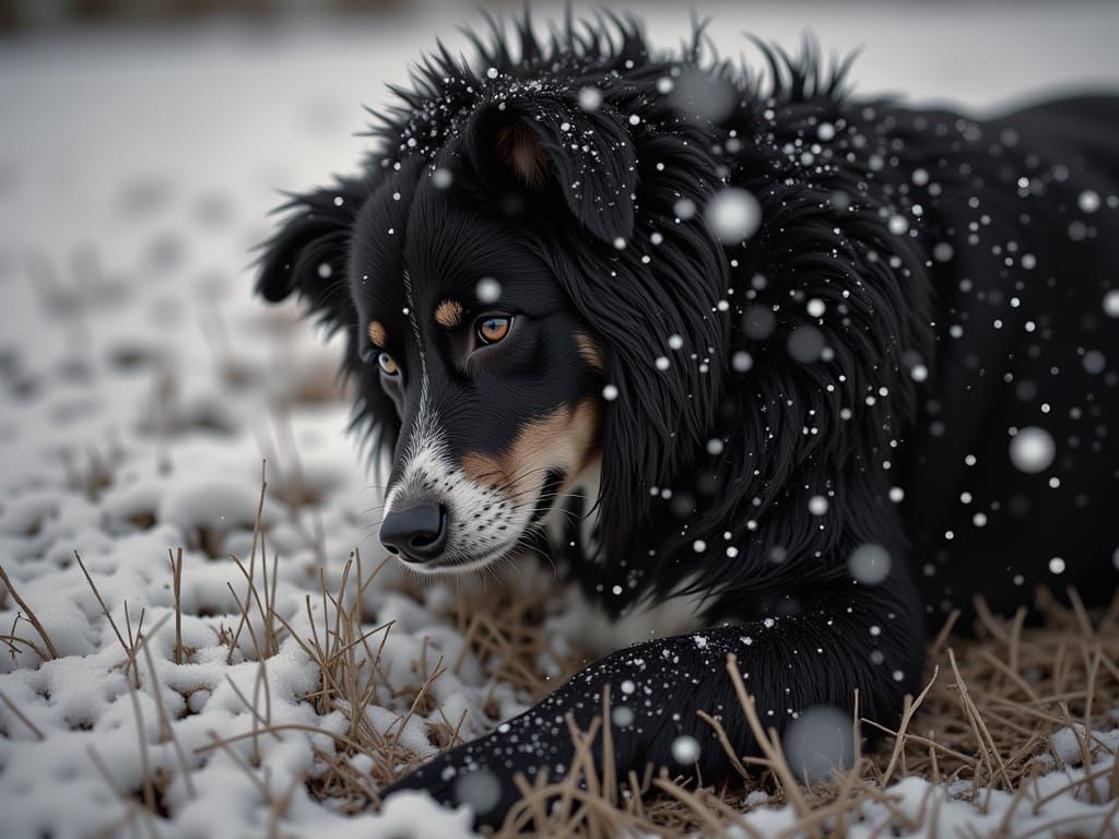 Dog Portrait in Winter Snowfall