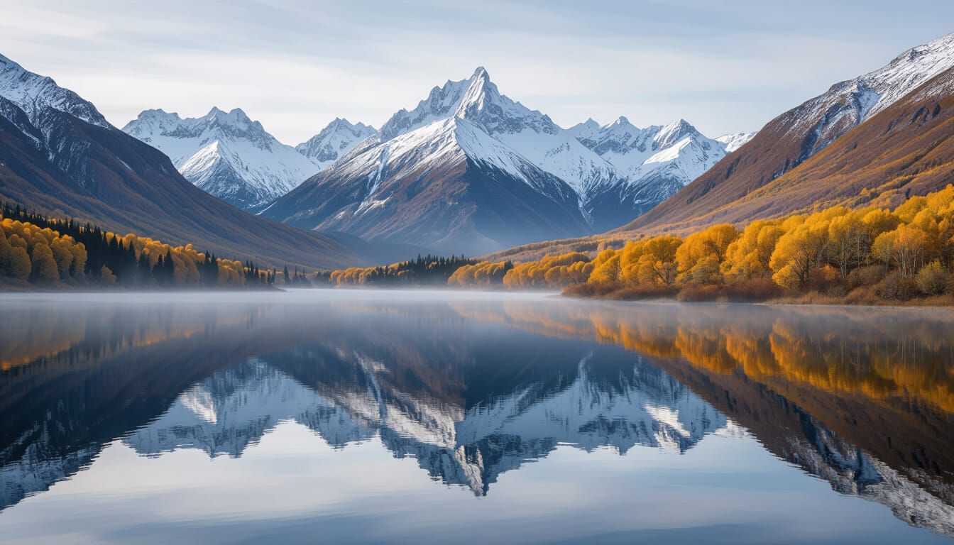 Serene Mountain Lake Reflecting Autumn Landscape