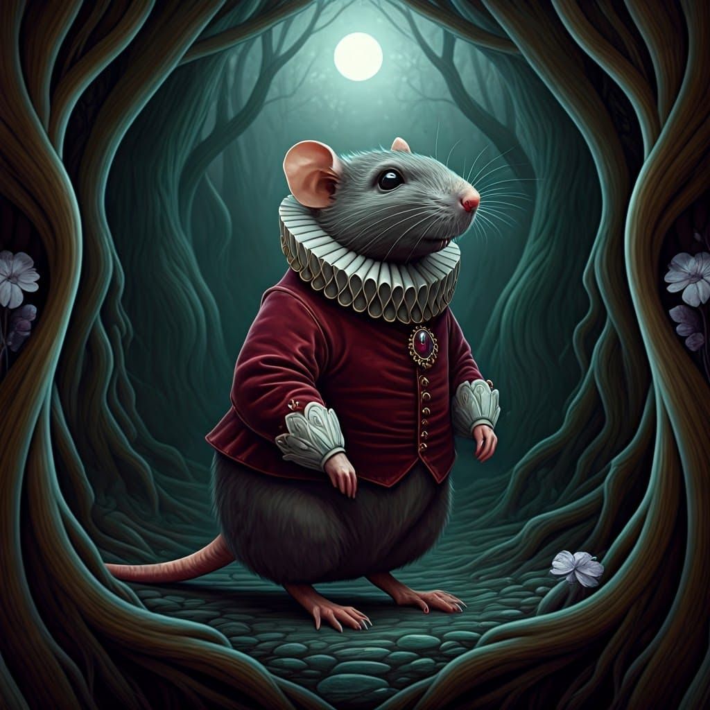 Whimsical Tudor Rat in Moonlit Forest