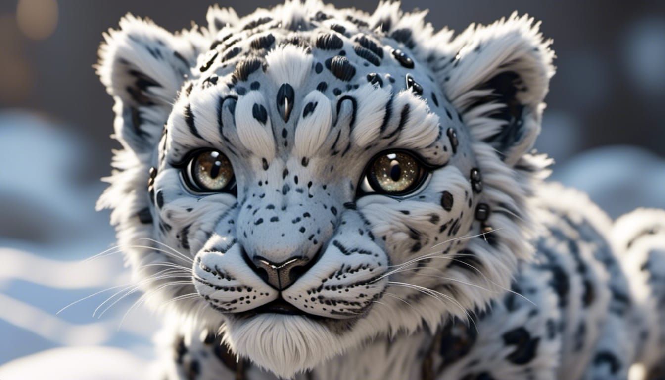 Angry Baby Snow Leopard Cyborg with Mech Details