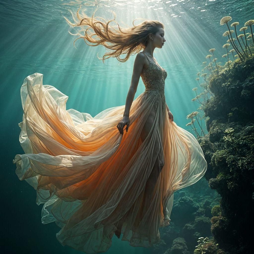 Woman in Evening Gown Underwater