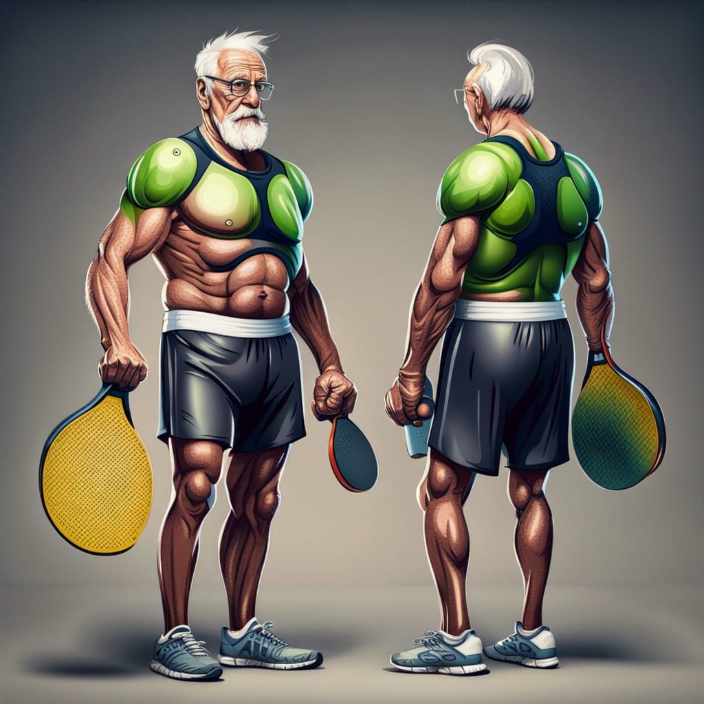 Muscular Cyborg Senior Ready to Play Pickleball