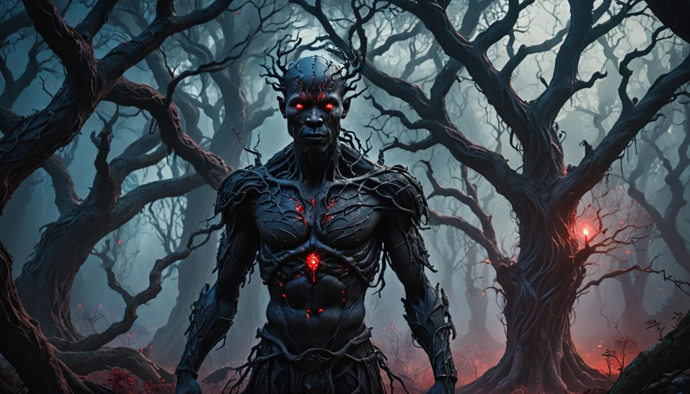 Mystical Dark Fantasy Portrait with Glowing Eyes