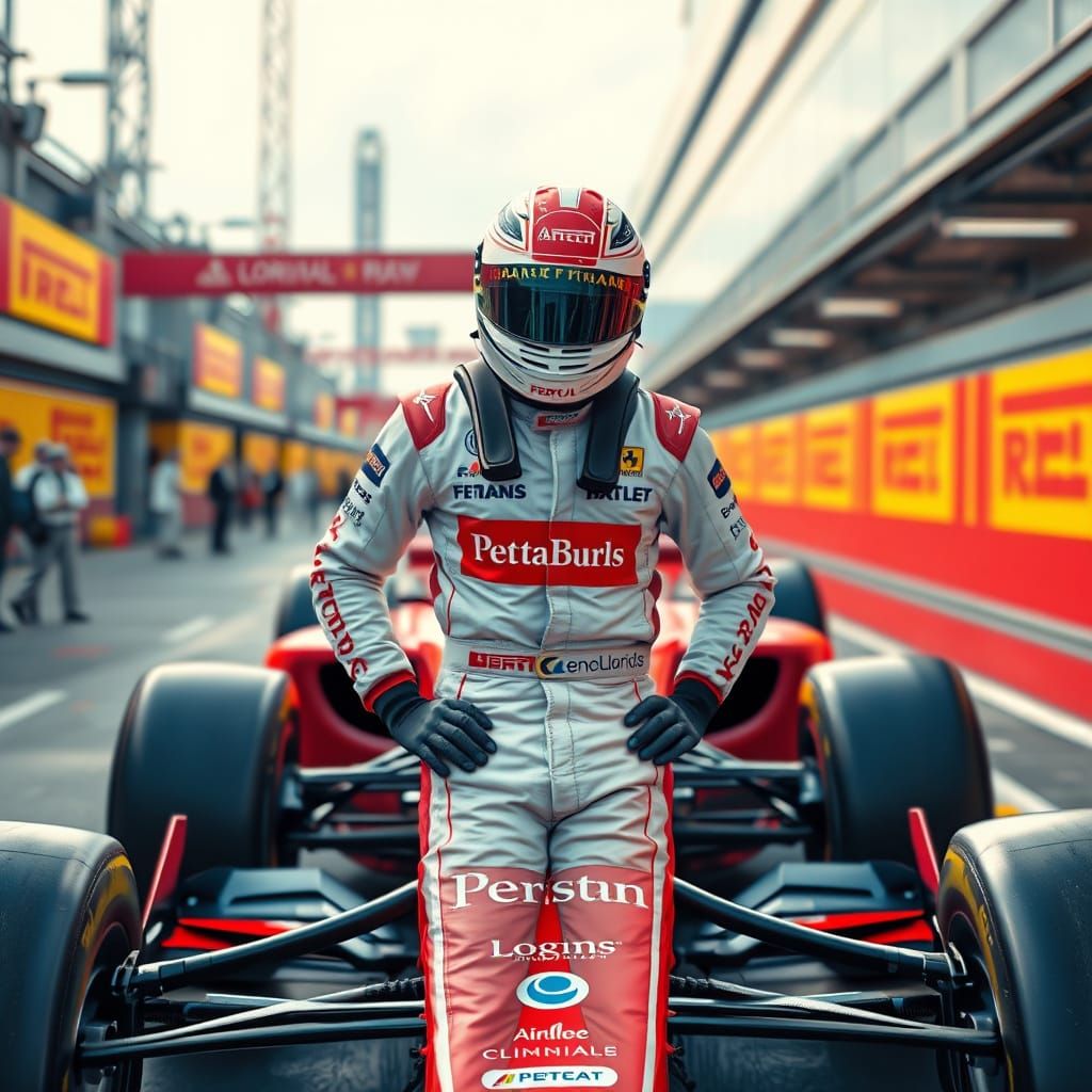 F1 Driver in Pit Lane: Futuristic Digital Art
