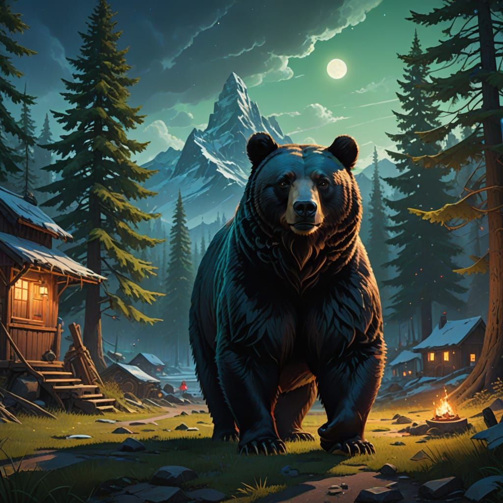 Surreal Holiday Bear in Vibrant Fantasy Realm