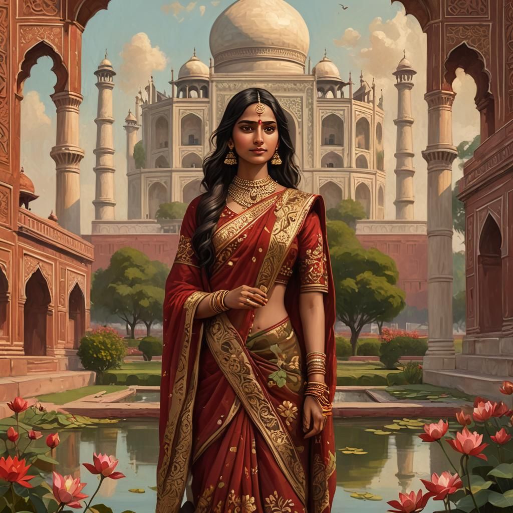 Indian Woman with Jasmine Flowers in Fantasy Art