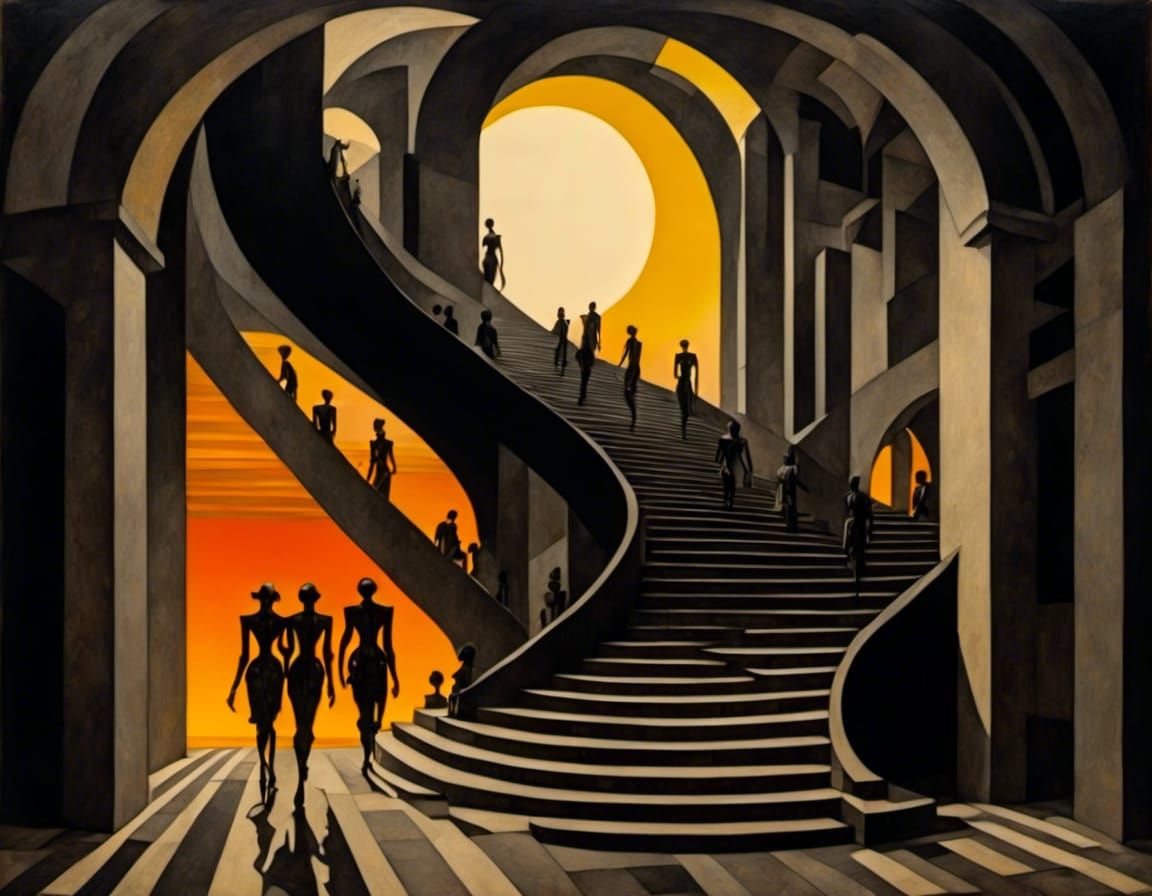 Surreal Stairway to Nowhere in Brutalist Style