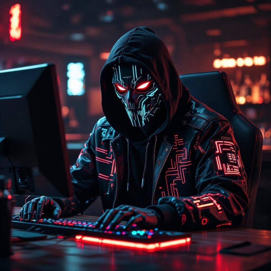 Kraken Hacker in Cyberpunk Bar, Syd Mead Style