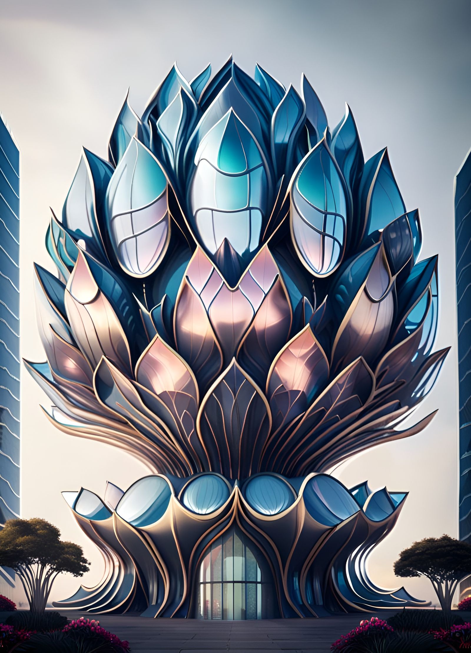 Futuristic Lotus Flower Building in 16K Resolution