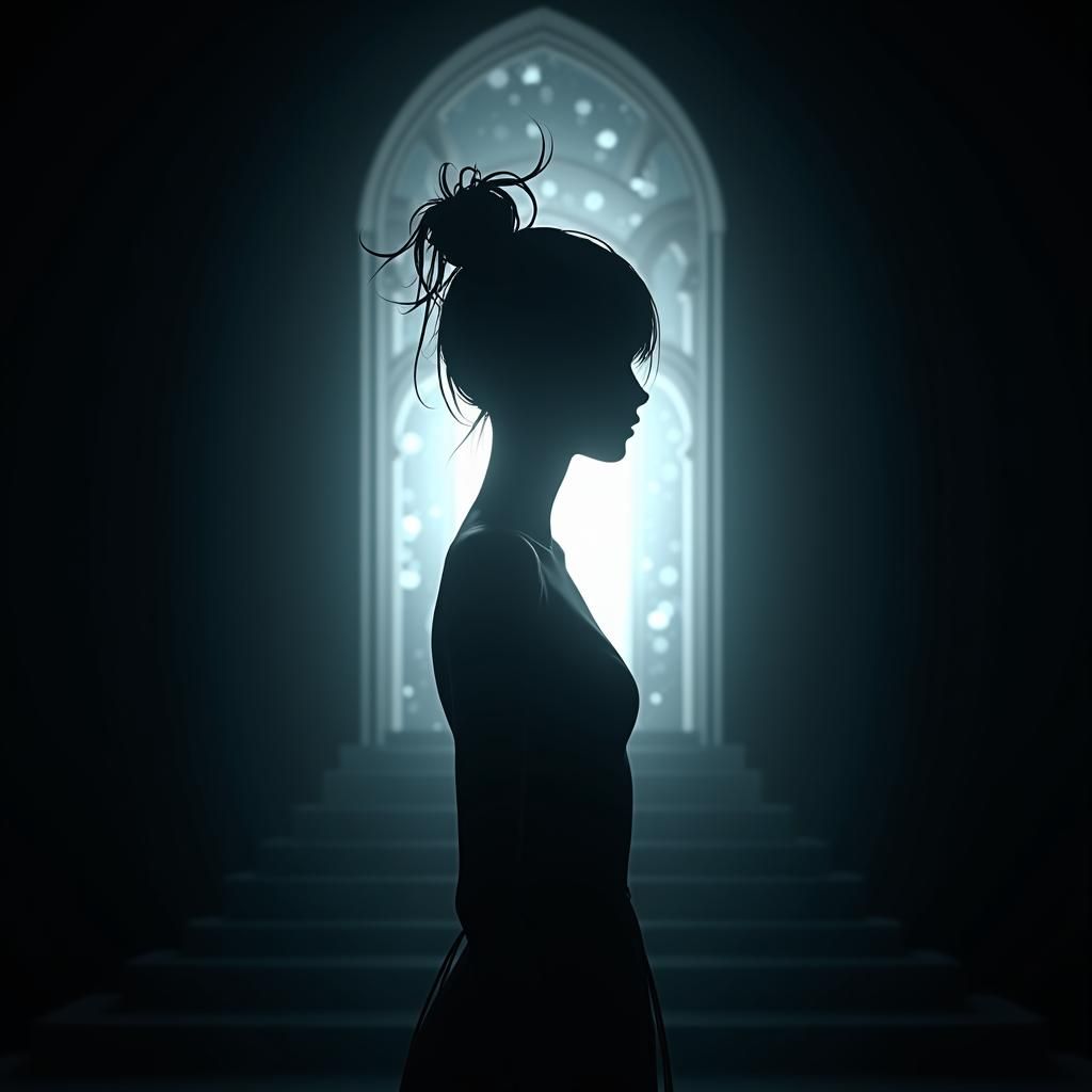 Ethereal Silhouette: Woman in Mystical Anime Style