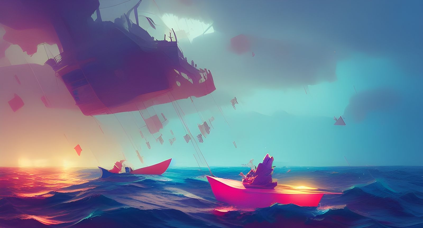 Colourful Boat Crossing Stormy Sea