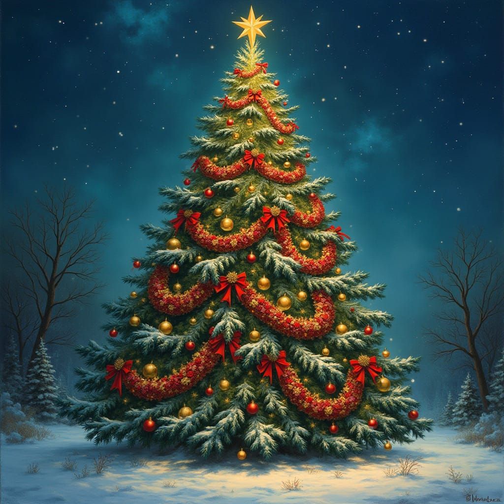 Regal Christmas Tree in Classical Style with Vibrant Garland...