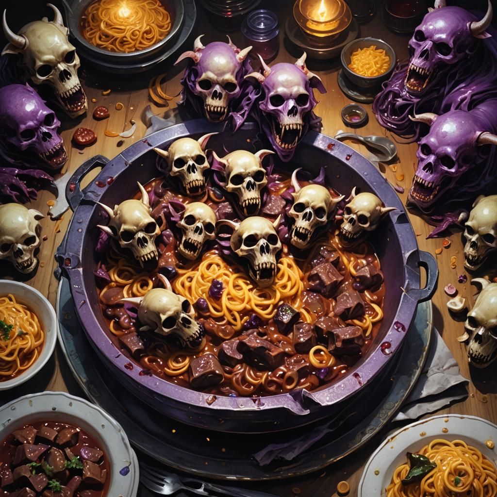Grotesque Beefaroni Dish in Dark Fantasy Art