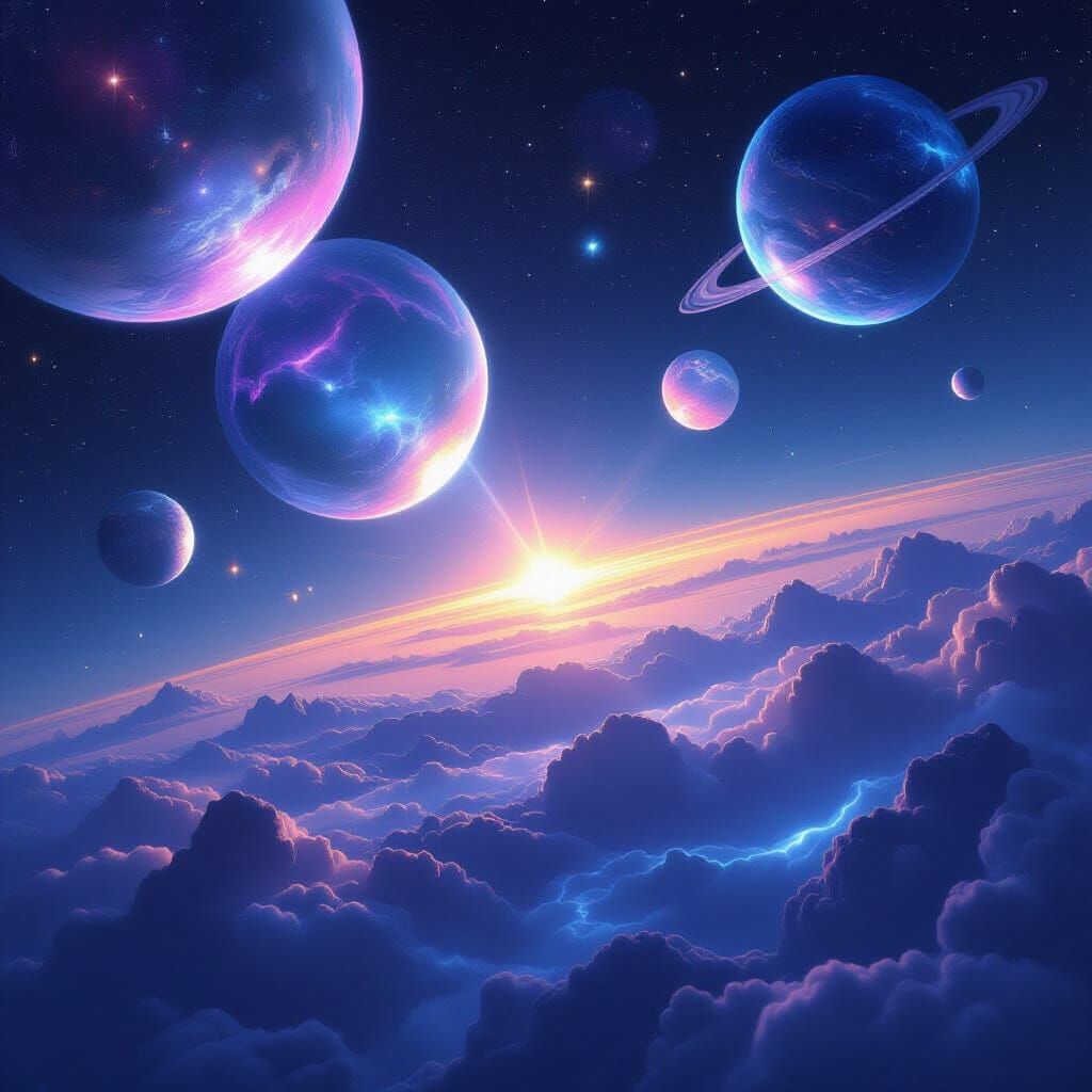 Ethereal Cosmic Worlds Overlap in Graphic Novel Style