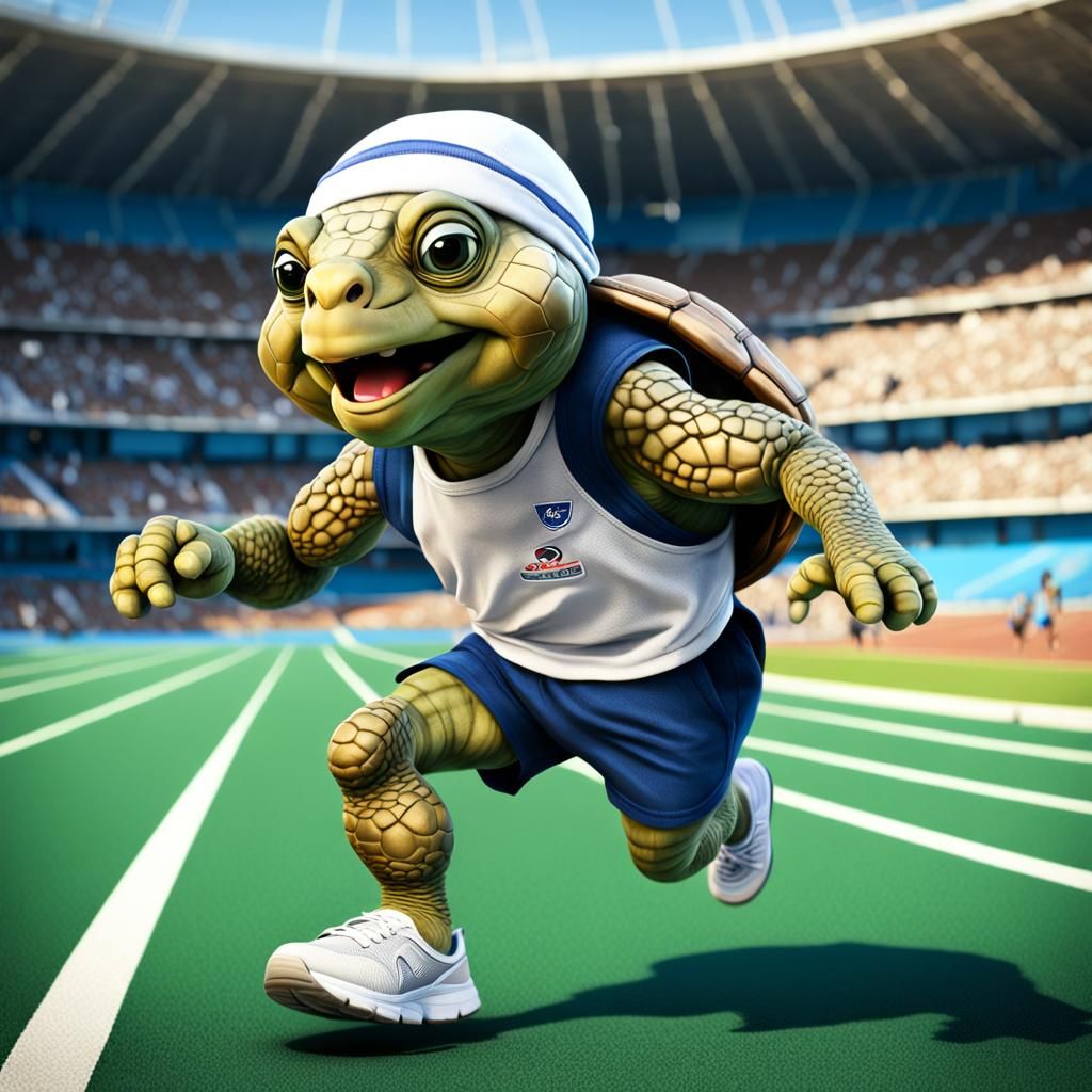 Olympics: Anthropomorphic Tortoise Sprinting in 3D