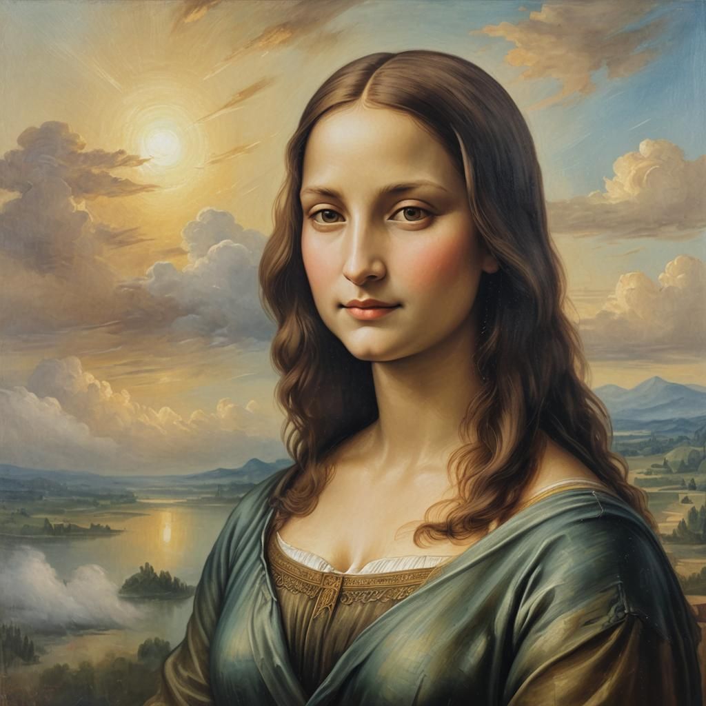 Mona Lisa in Heaven as Renaissance Oil Painting