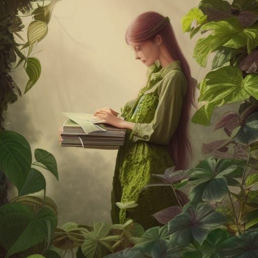 Botanical Girl Portrait in Hyperdetailed Style