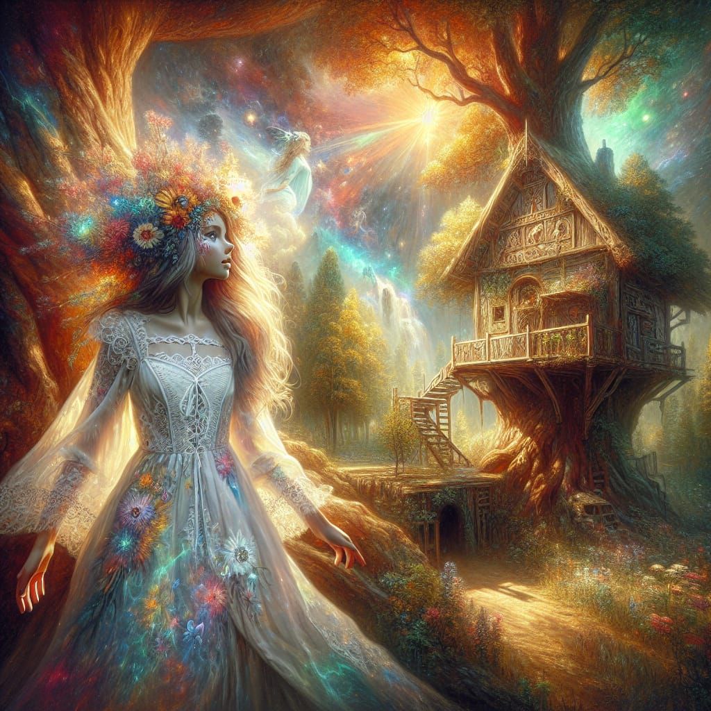 Ethereal Fairy in Sunny Forest, Hyperrealism Concept Art