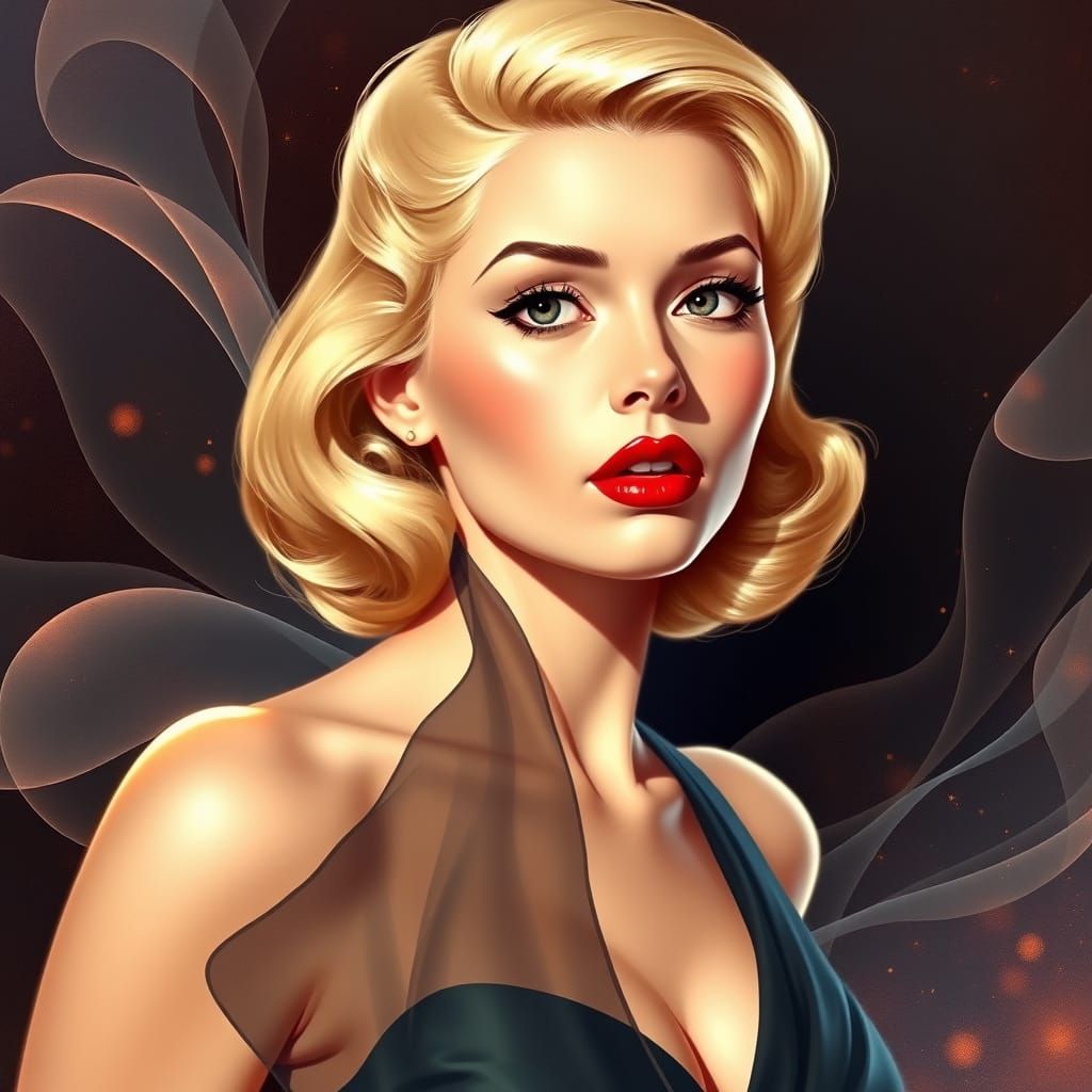 Blonde Pin-Up in Digital Illustration Style