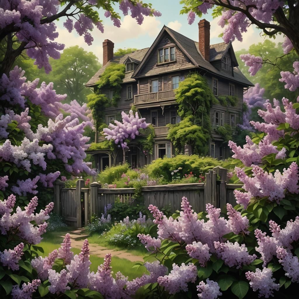 Lilacs in Bloom: A Detailed Matte Painting