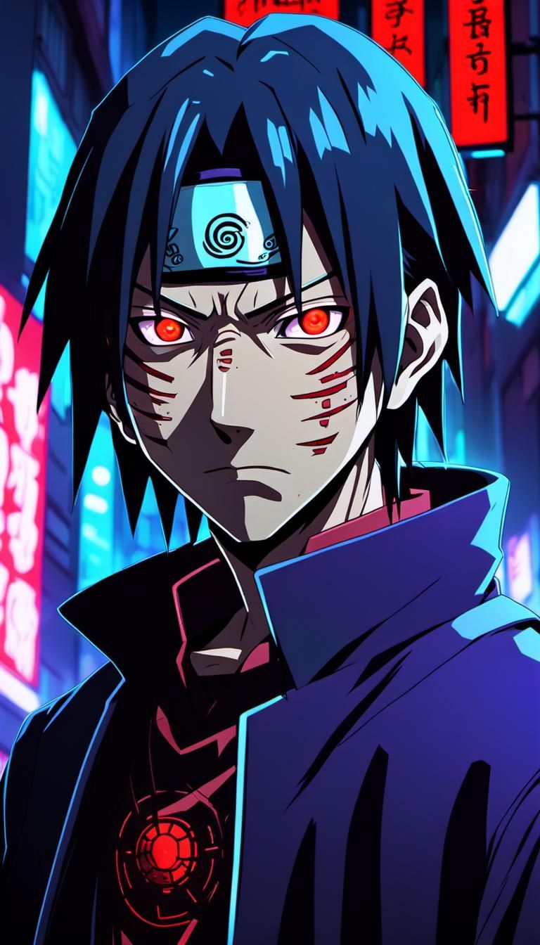 Cyberpunk Fusion: Gon Freecs and Itachi in Manga Style